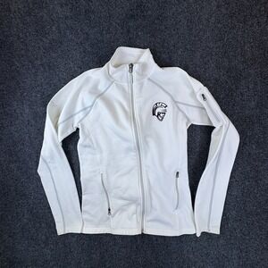 Marmot Fleece Jacket Womens Small White Spartan Helmet Logo Full Zip Mock Neck